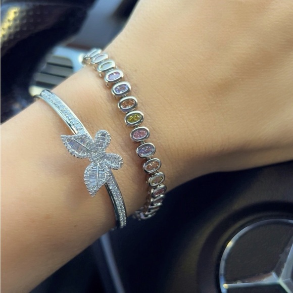 Butterfly Bangle Bracelet Platinum Plated Baguette Stone - Picture 8 of 12